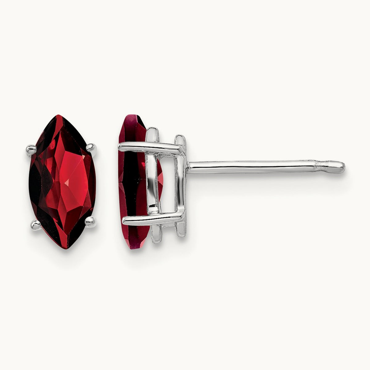 8x4mm Garnet Marquise Stud Earring, 14K White Gold