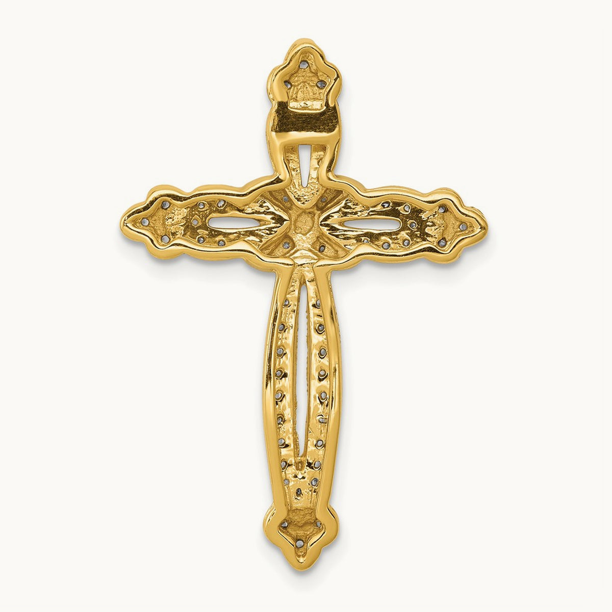 Diamond Budded Cross Chain Slide — 14K Yellow Gold, 32.5mm