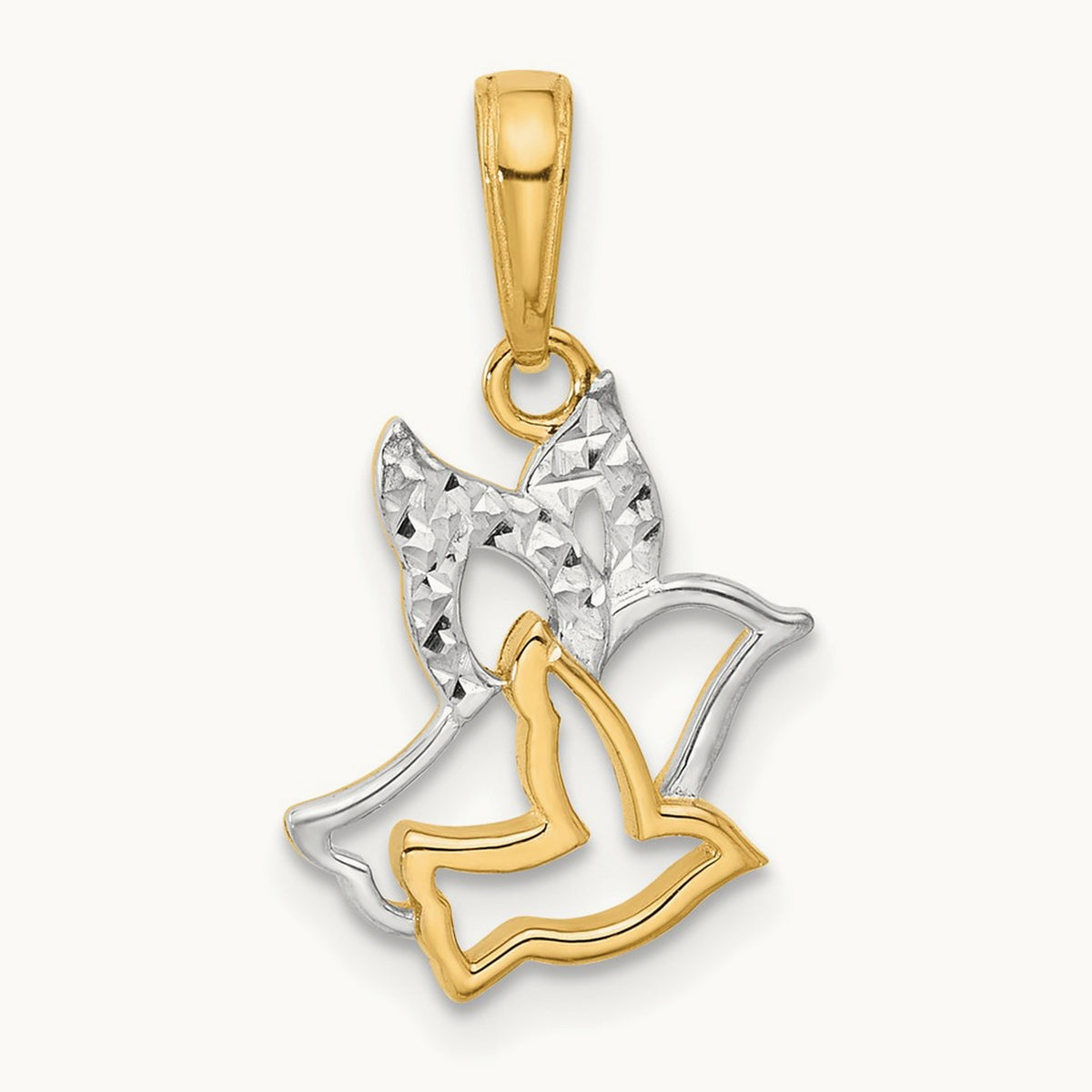 D/C Doves Pendant, 14K with White Rhodium