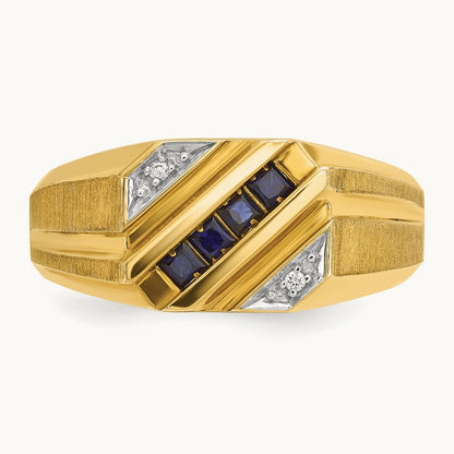IBGoodman Men's Cr.Sapphire and Diamond Satin Complete Ring, 14K