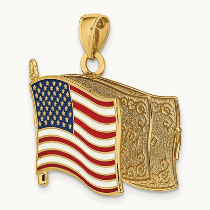 w/ Enamel 3-D Pledge Of Allegiance Flag Book Charm, 14K