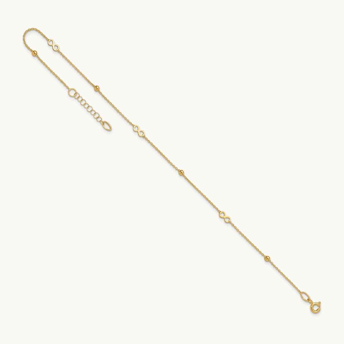 Polished Infinity 9in Plus 1in ext Anklet, 14K