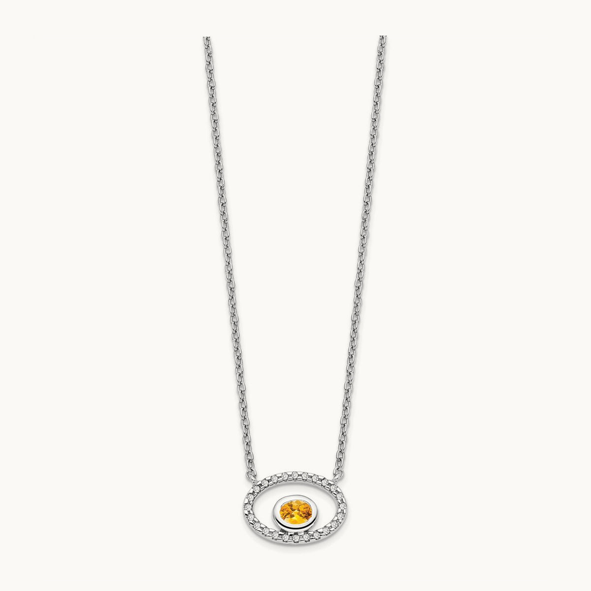 Oval Citrine and Diamond 18in. Necklace, 14K White Gold