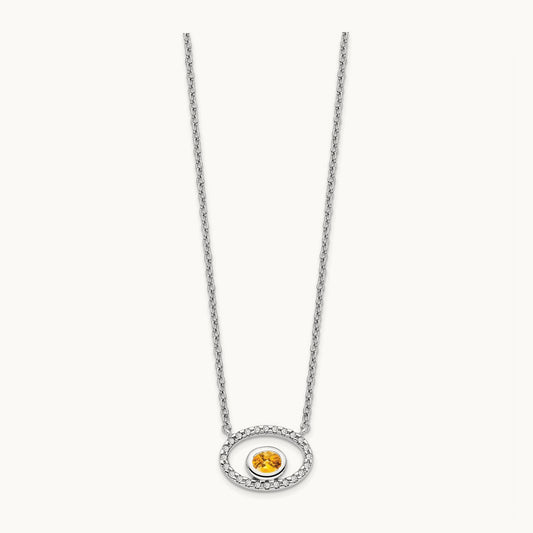 Oval Citrine and Diamond 18in. Necklace, 14K White Gold