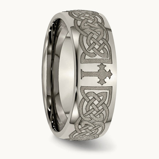Polished Celtic Cross Laser Design Band — photo set