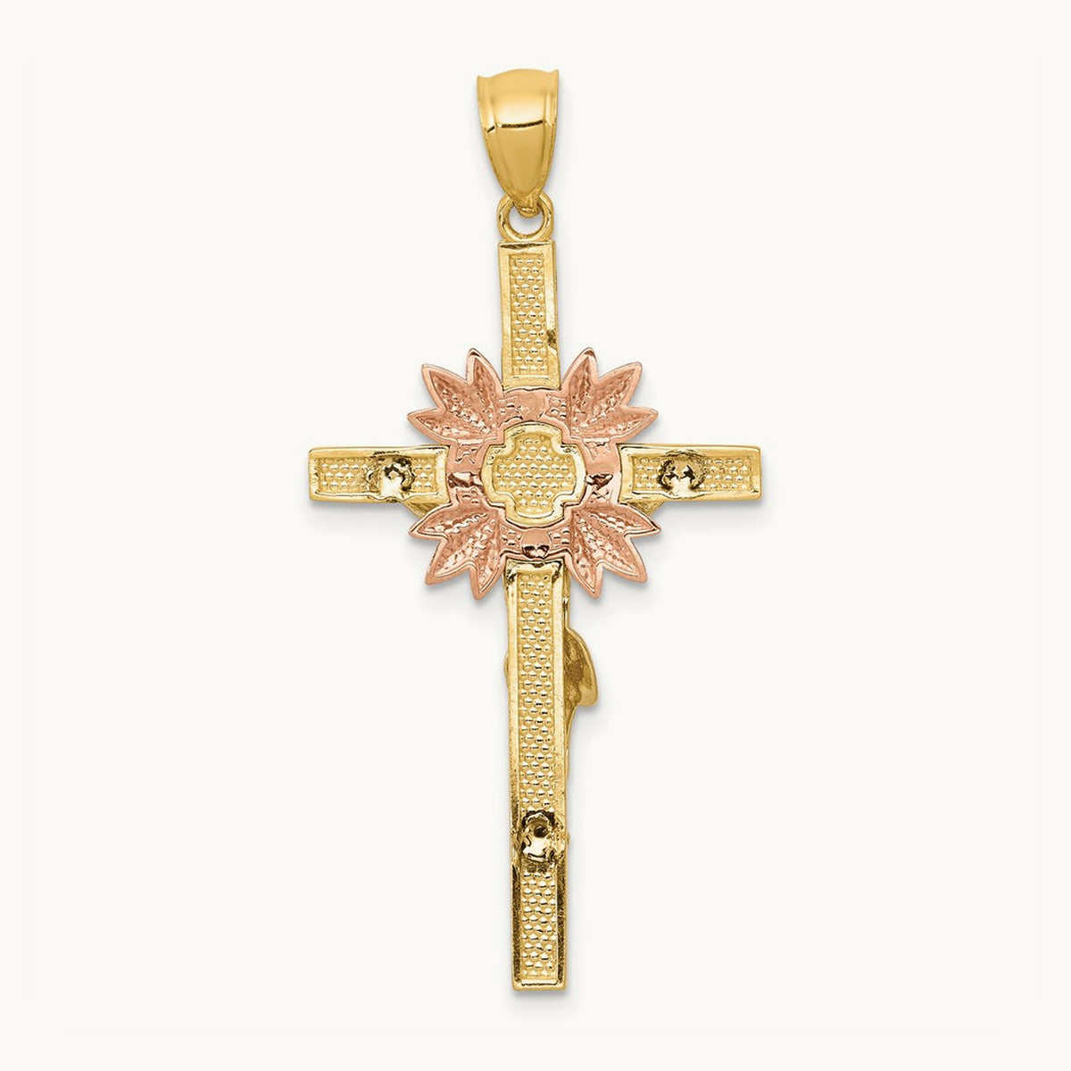Tri-color Crucifix Pendant, 14K