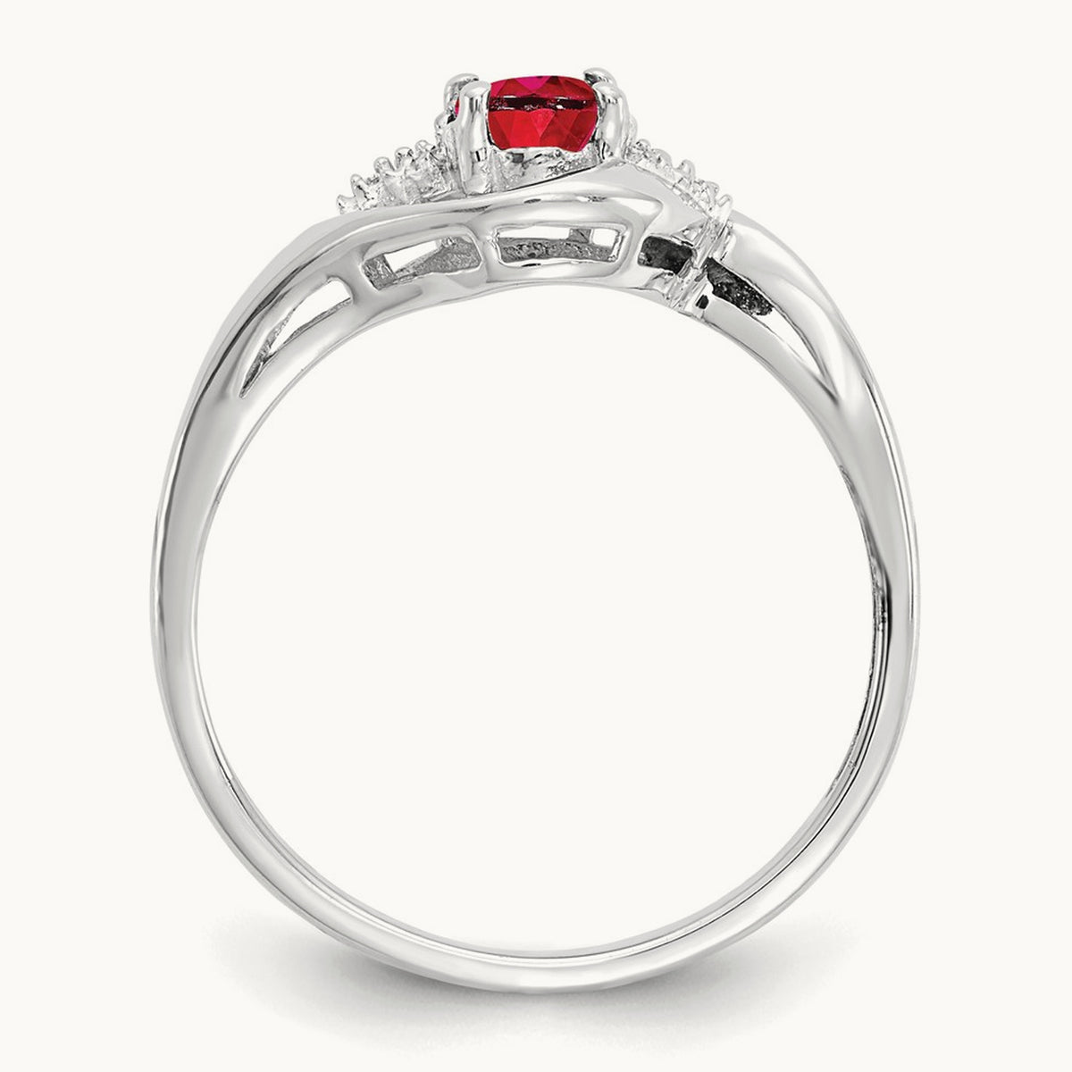 Ruby and Diamond Ring — 14K White Gold, 7