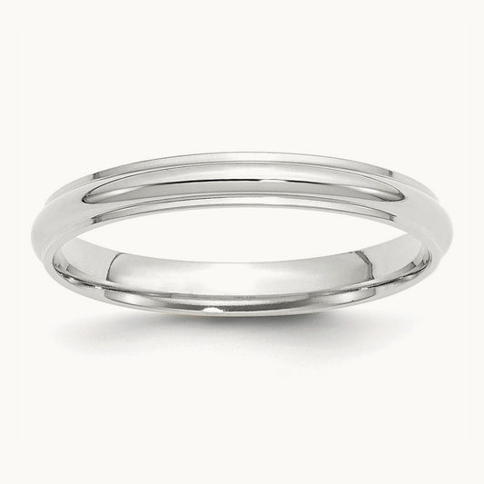 Half Round with Edge Band, 3mm, 10K White Gold