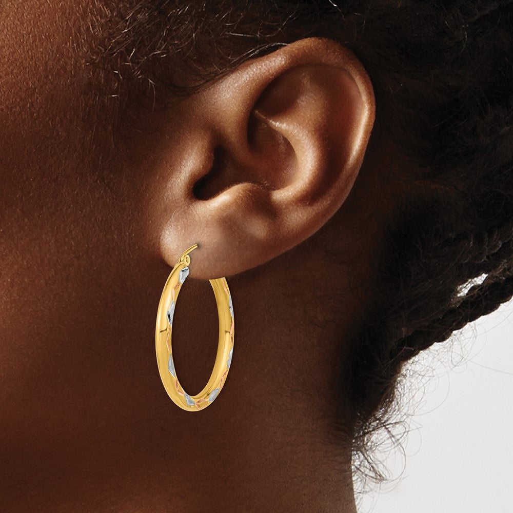 Polished Satin and Diamond-cut Hoop Earrings — 31.75mm