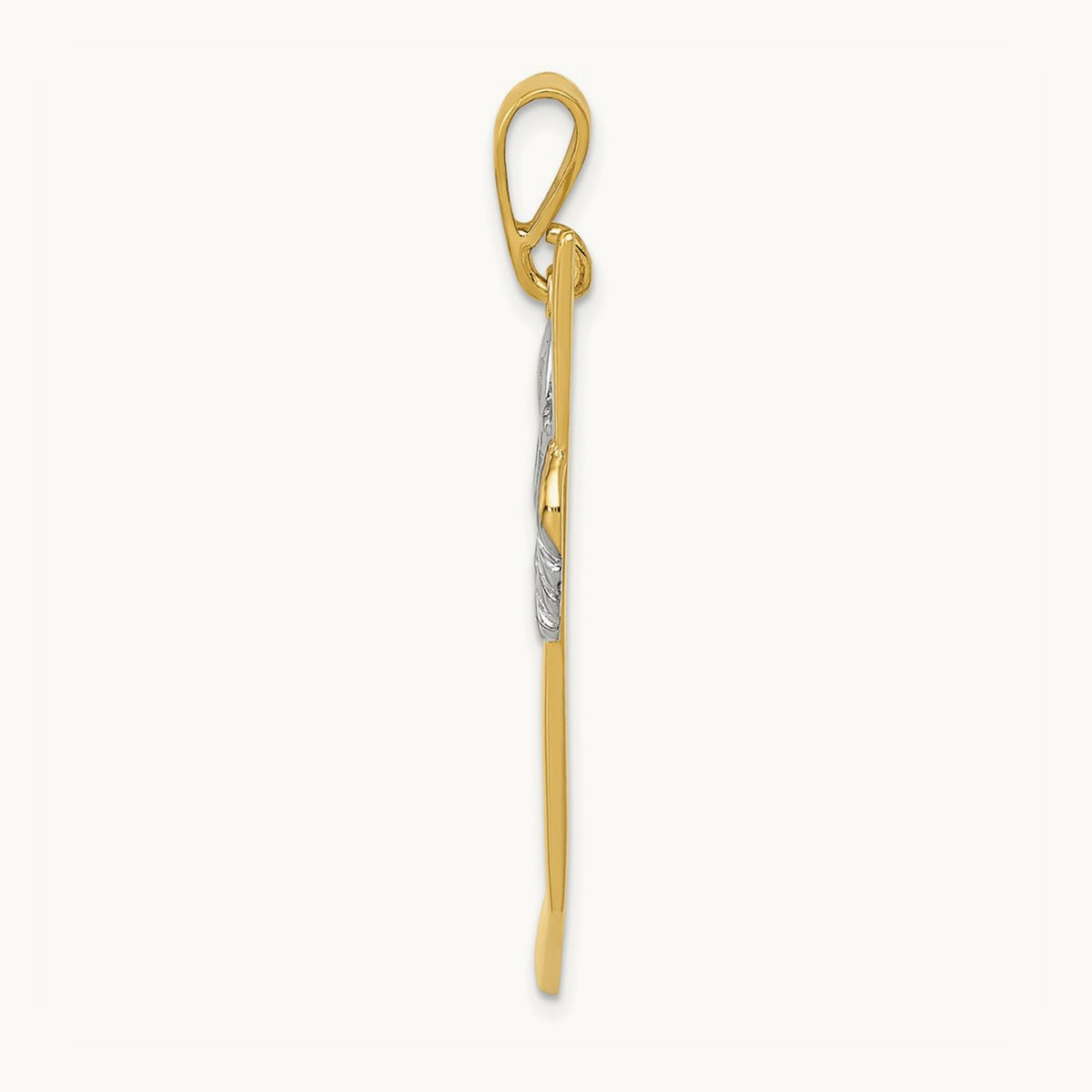 w/Rhodium Solid Polished Hockey Stick Pendant, 14K