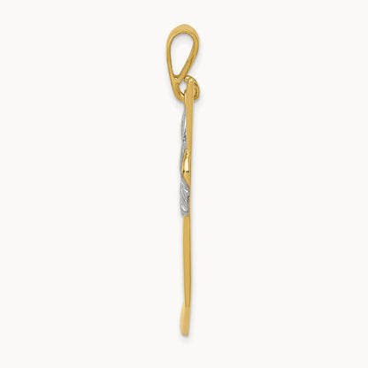 w/Rhodium Solid Polished Hockey Stick Pendant, 14K