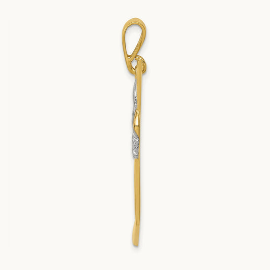 w/Rhodium Solid Polished Hockey Stick Pendant, 14K