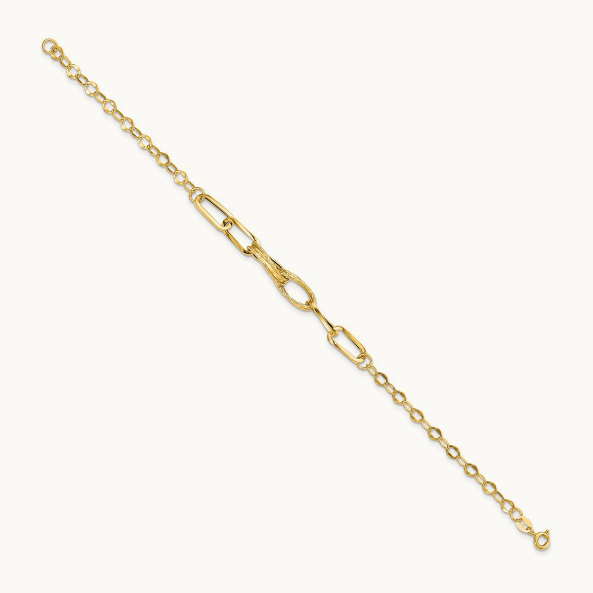 Polished Textured Fancy Link Bracelet, 14K Gold