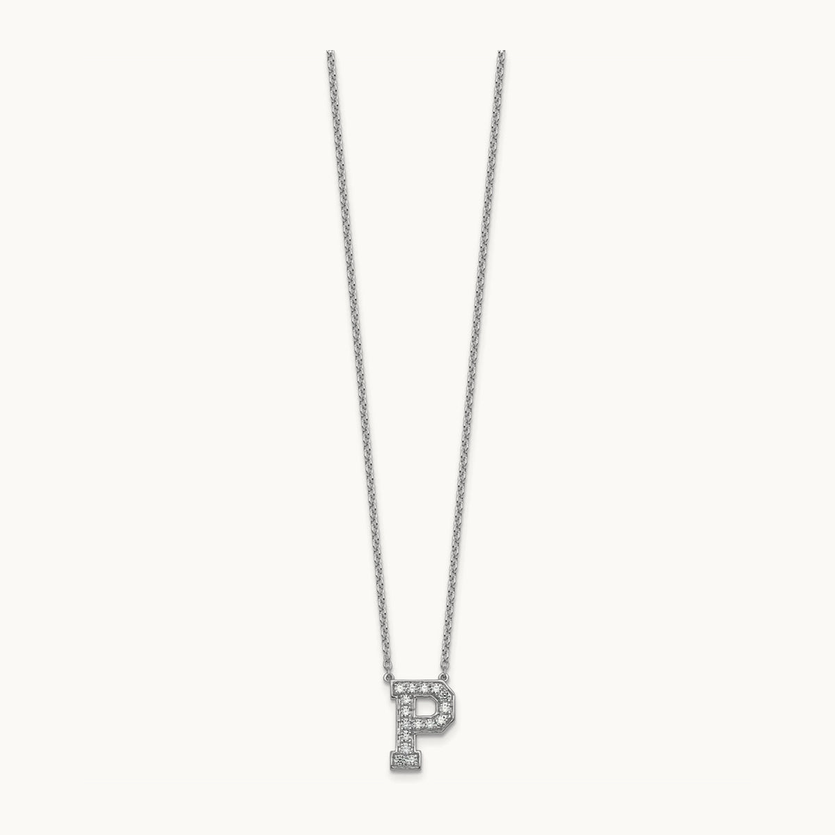 Initial Necklace — 14K White Gold, P, 3/8 ct