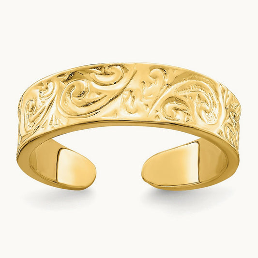 Adjustable Scroll Pattern Toe Ring, 14K