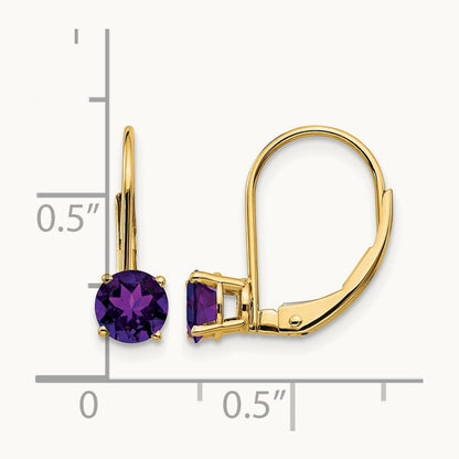 Amethyst Leverback Earrings, 5mm, 14K
