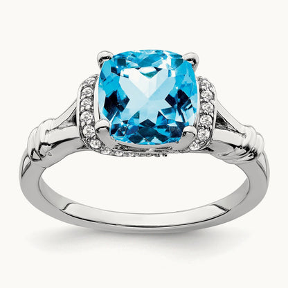 Blue Topaz and Diamond Ring, 14K White Gold