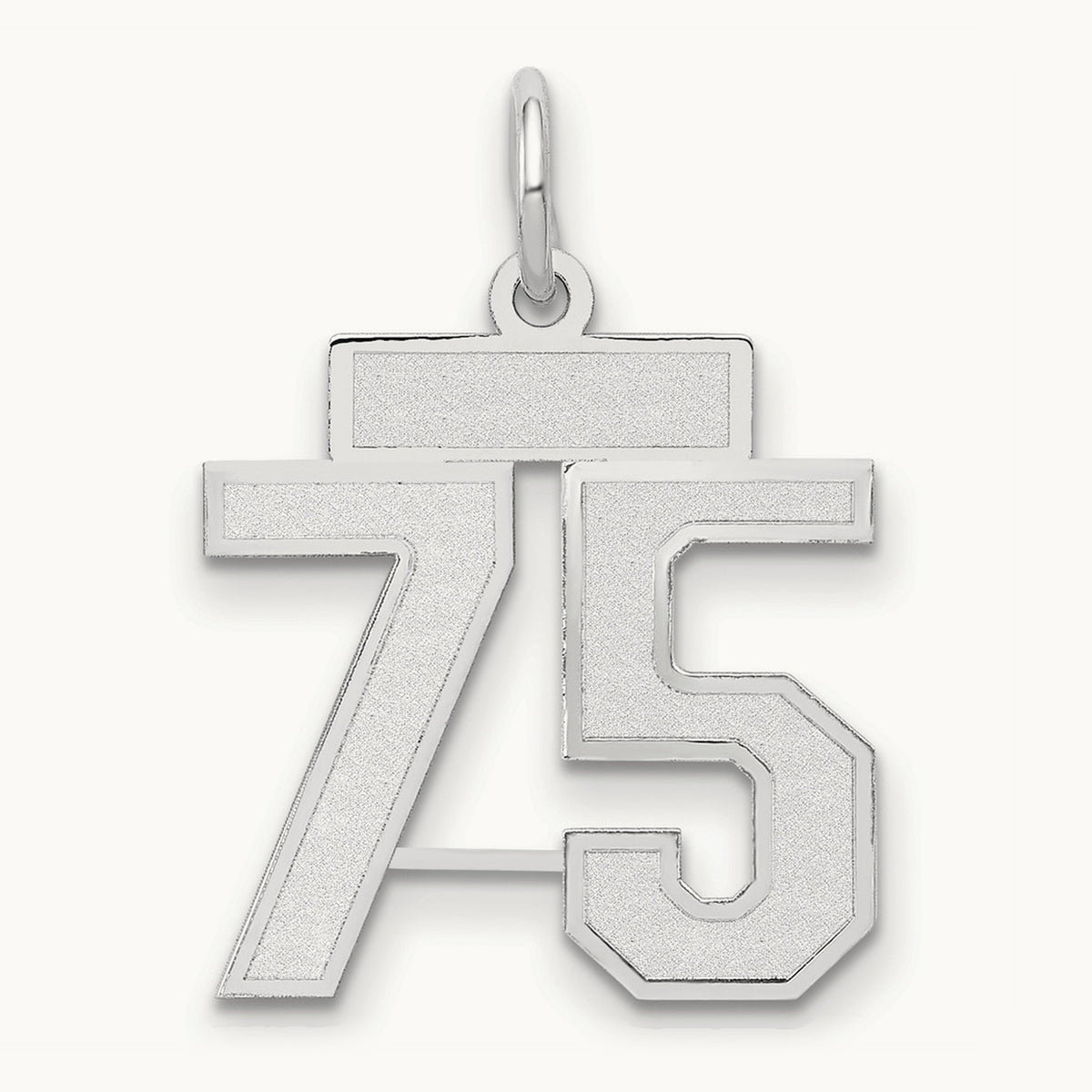 Small Satin Number 75 Charm — 14K White Gold