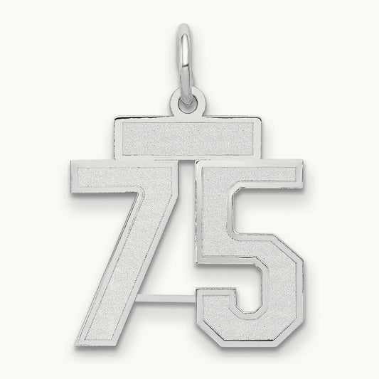 Small Satin Number 75 Charm — 14K White Gold