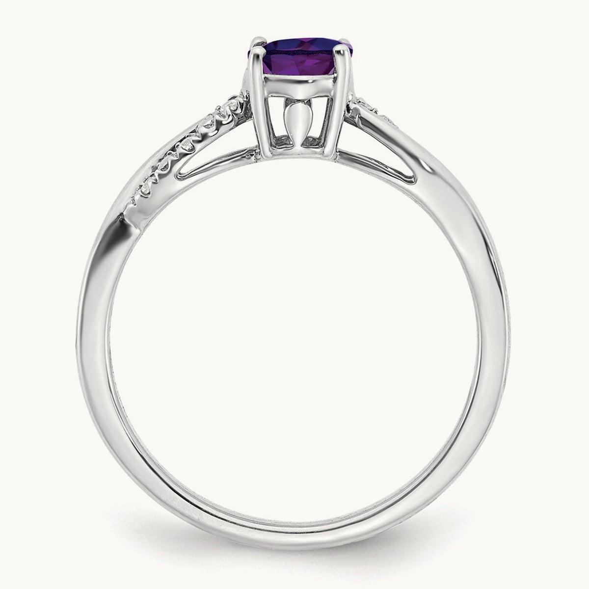 Oval Amethyst and Diamond Ring, 14K White Gold