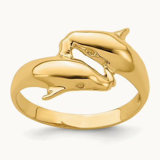 Polished Double Dolphin Ring, 14K