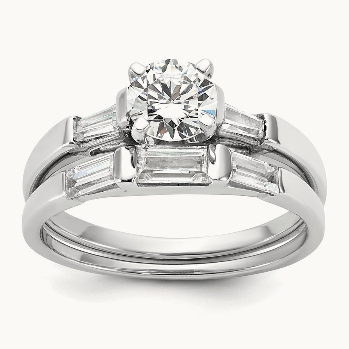 Setting: Gold 3-Stone Diamond Peg Set Engagement Ring — 14K White Gold, 7