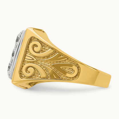 14ktt IBGoodman Men's Textured Scroll Design Diamond Cluster Ring