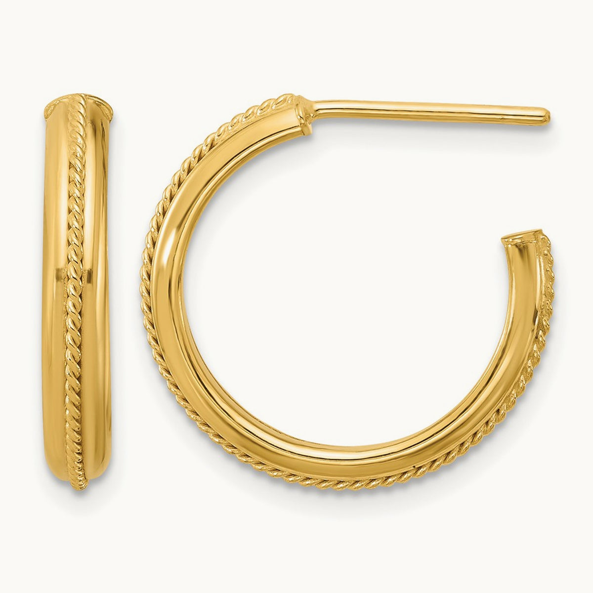 Polished and Textured Round J-Hoop Earrings — 21mm