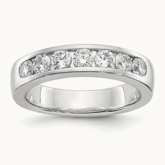 7-Stone Diamond Channel Band, 14K White Gold