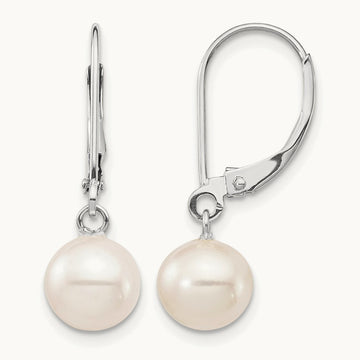 WG 7- Rnd White Freshwater Cultured Pearl Dangle Earrings, 8mm, 14K
