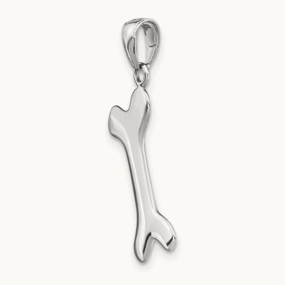 Solid Polished Dog Bone Charm — 14K White Gold