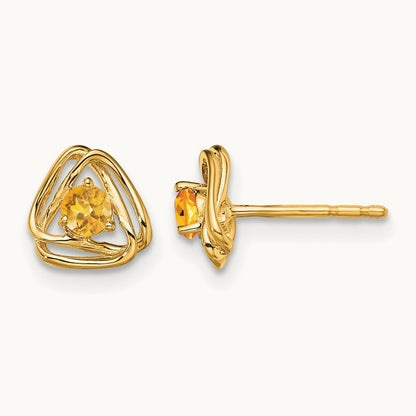 Citrine Post Earrings — 14K Yellow Gold