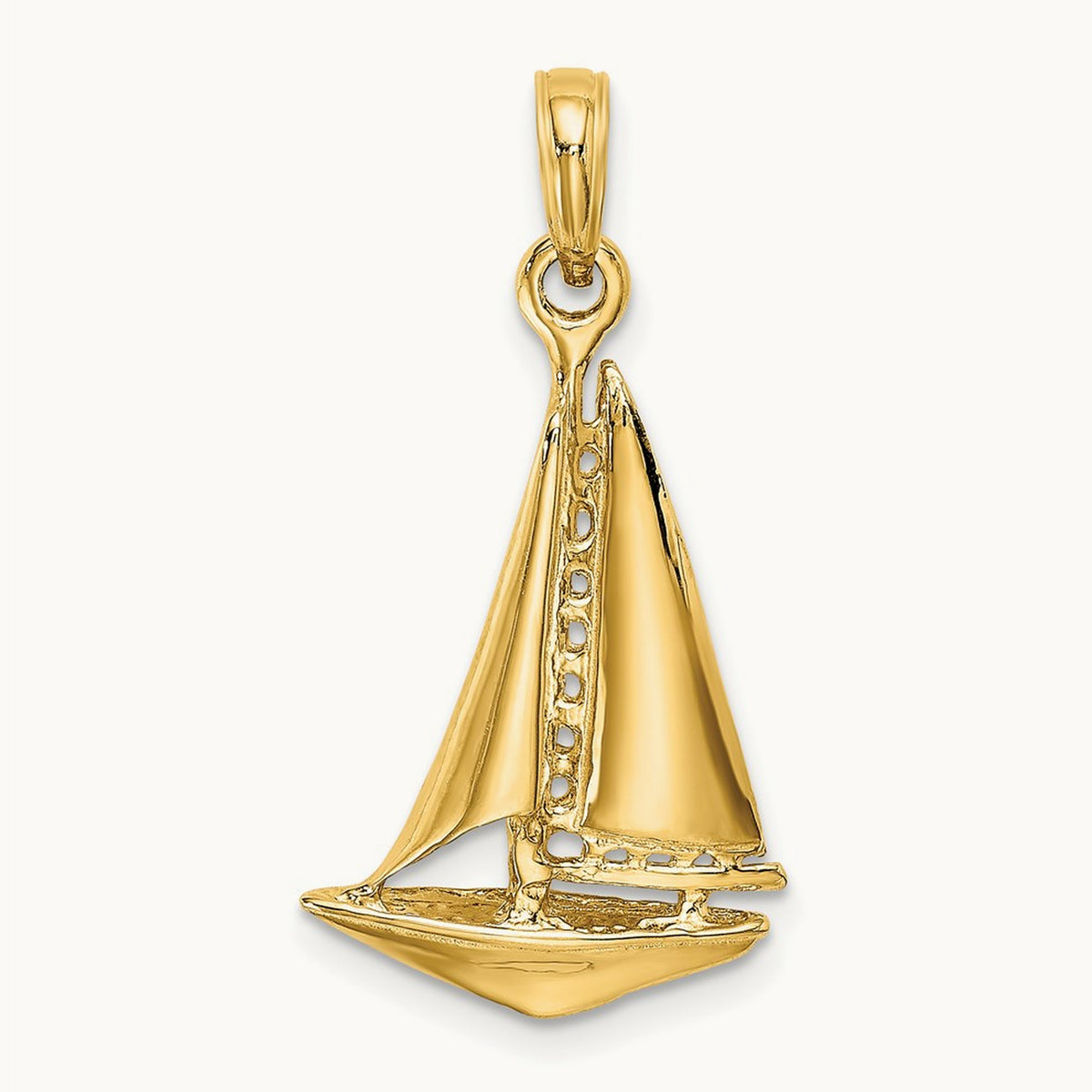 3-D Polished Sailboat Charm — 14K Yellow Gold, 27.2mm