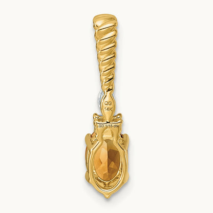 Polished Diamond and Citrine Twisted Chain Slide — 14K Yellow Gold