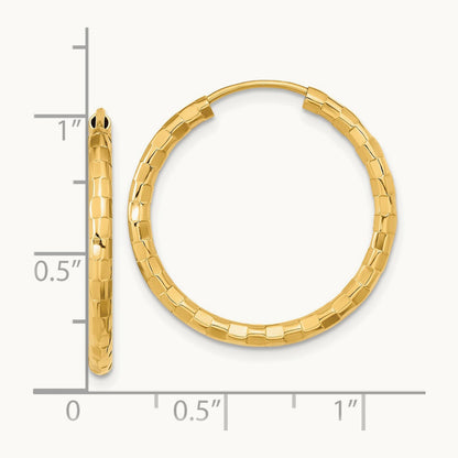 Polished Faceted Hoop Earrings, 14K Gold