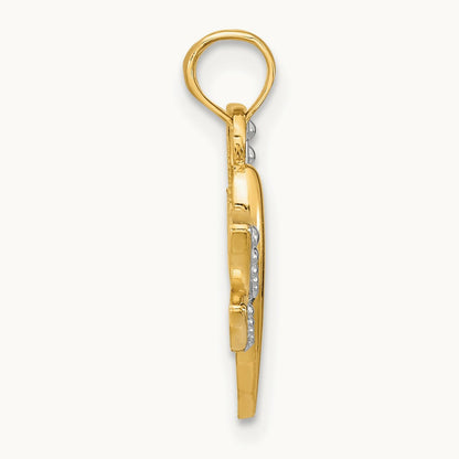 w/Rhodium Textured Dragonfly Charm, 14K