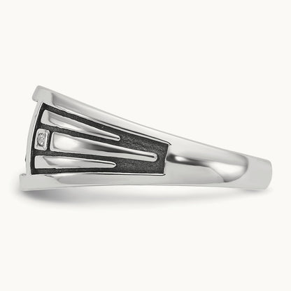 IBGoodman Men's Black Rhodium Onyx and Diamond Complete Ring, 14K White Gold