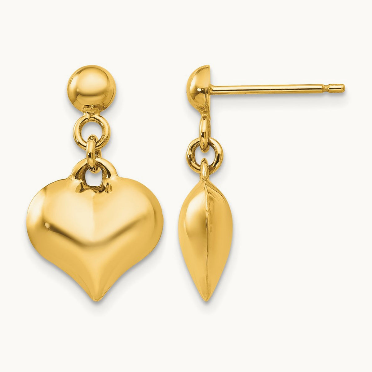 Polished Puffed Heart Dangle Post Earrings, 14K