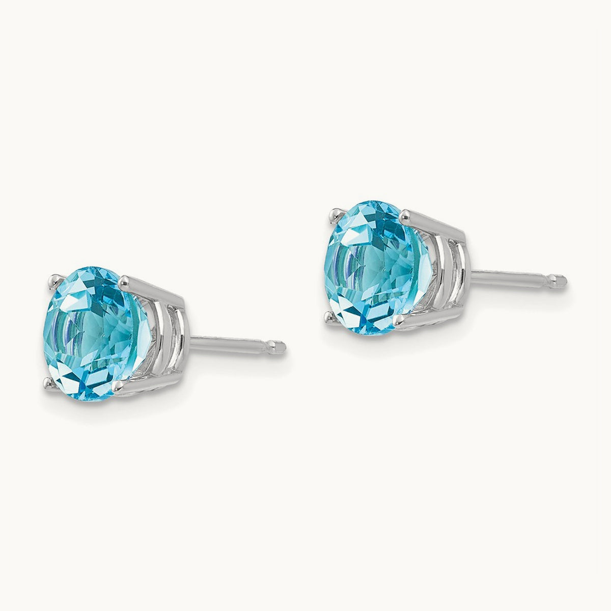 Blue Topaz Earrings, 7mm, 14K White Gold