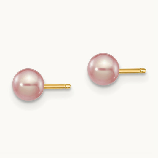 4- Purple Round Freshwater Cultured Pearl Stud Post Earrings, 5mm, 14K