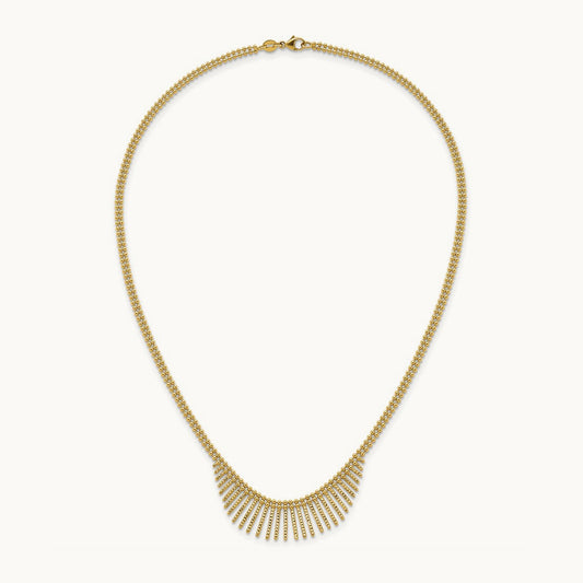 Polished and Textured 2 Strand Multi Dangle 17in Necklace, 14K