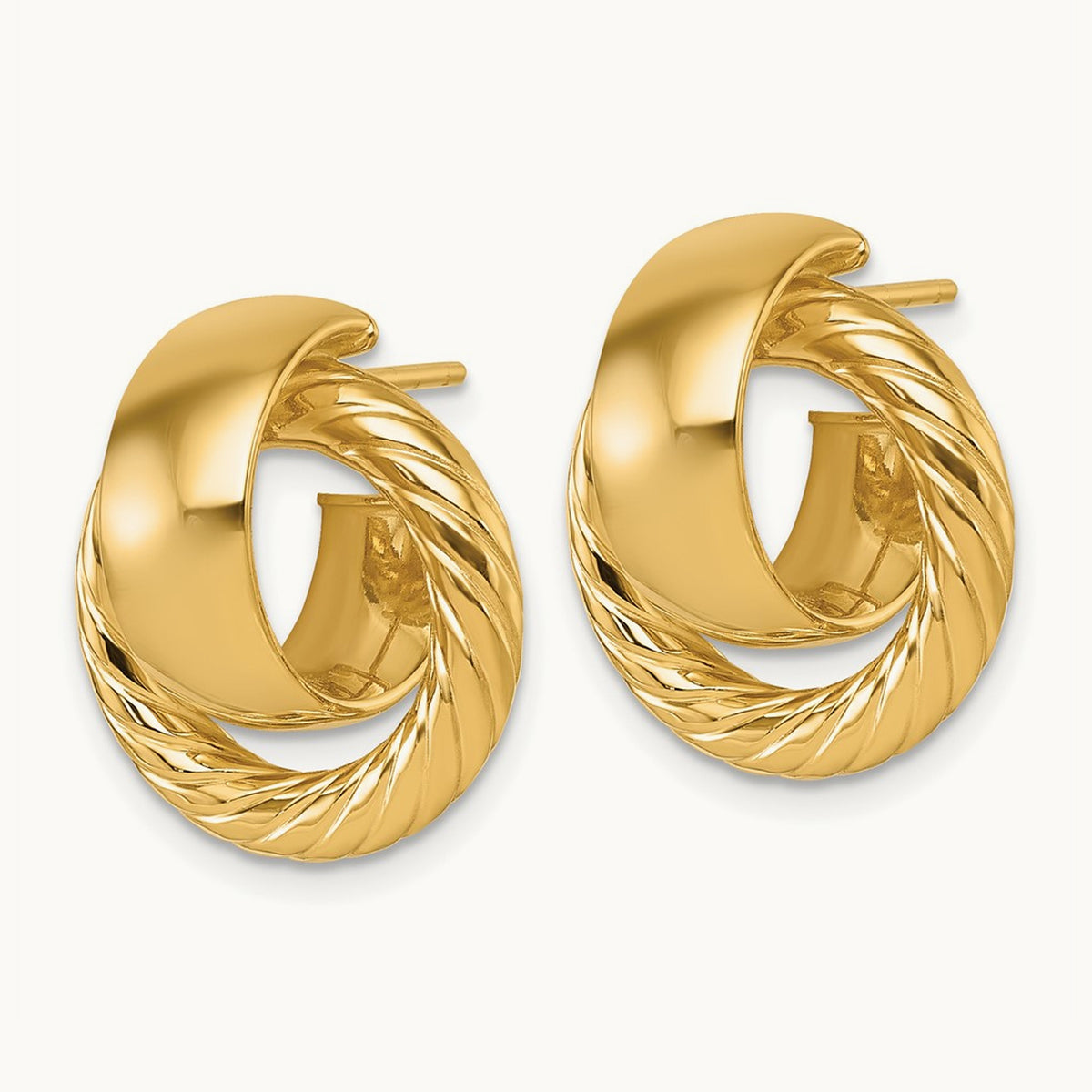 Polished and Twisted Circle Post Earrings — 14K Yellow Gold