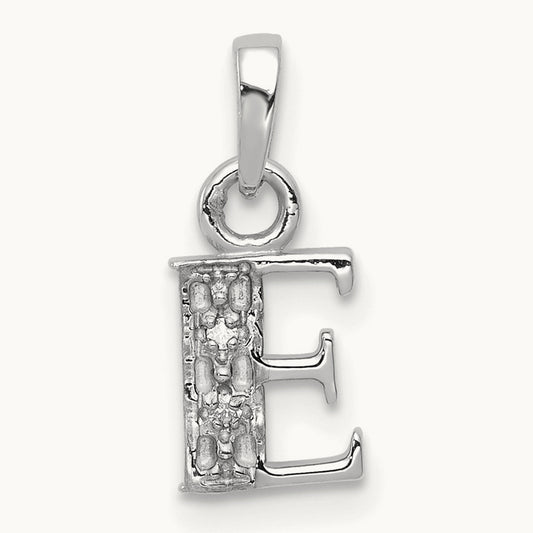 Rhodium-plated Diamond Letter E Initial Pendant, 14K White Gold