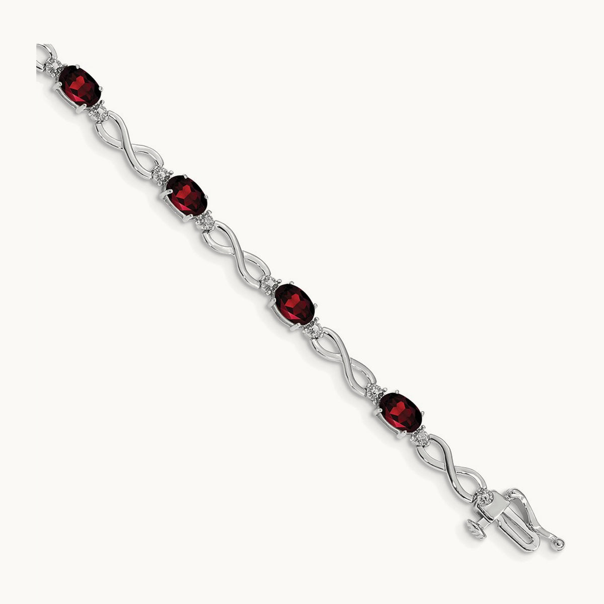 Garnet and Diamond Infinity Bracelet — 14K White Gold