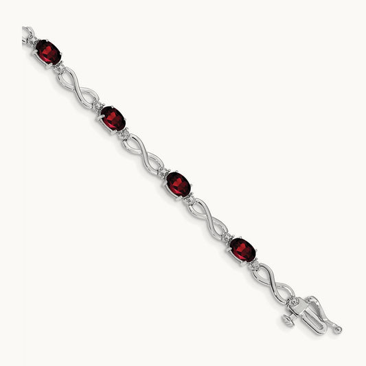 Garnet and Diamond Infinity Bracelet — 14K White Gold
