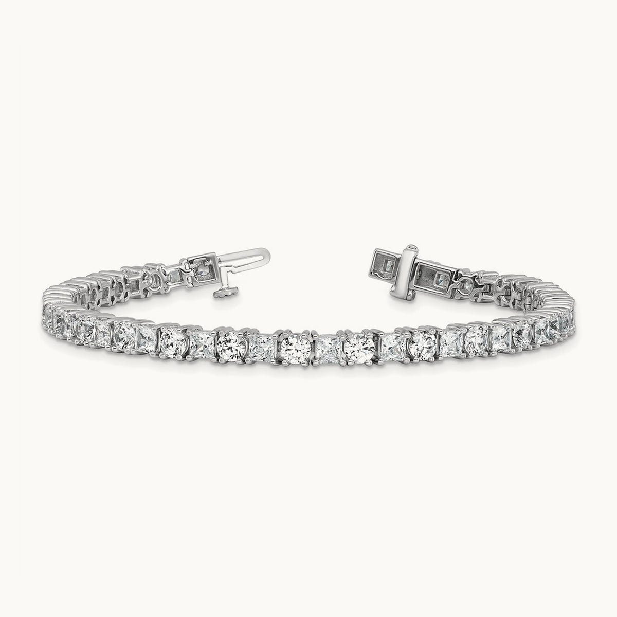 Princess/Round Tennis Bracelet, 10.00 ct tw Lab-Grown Diamond — 14K White Gold