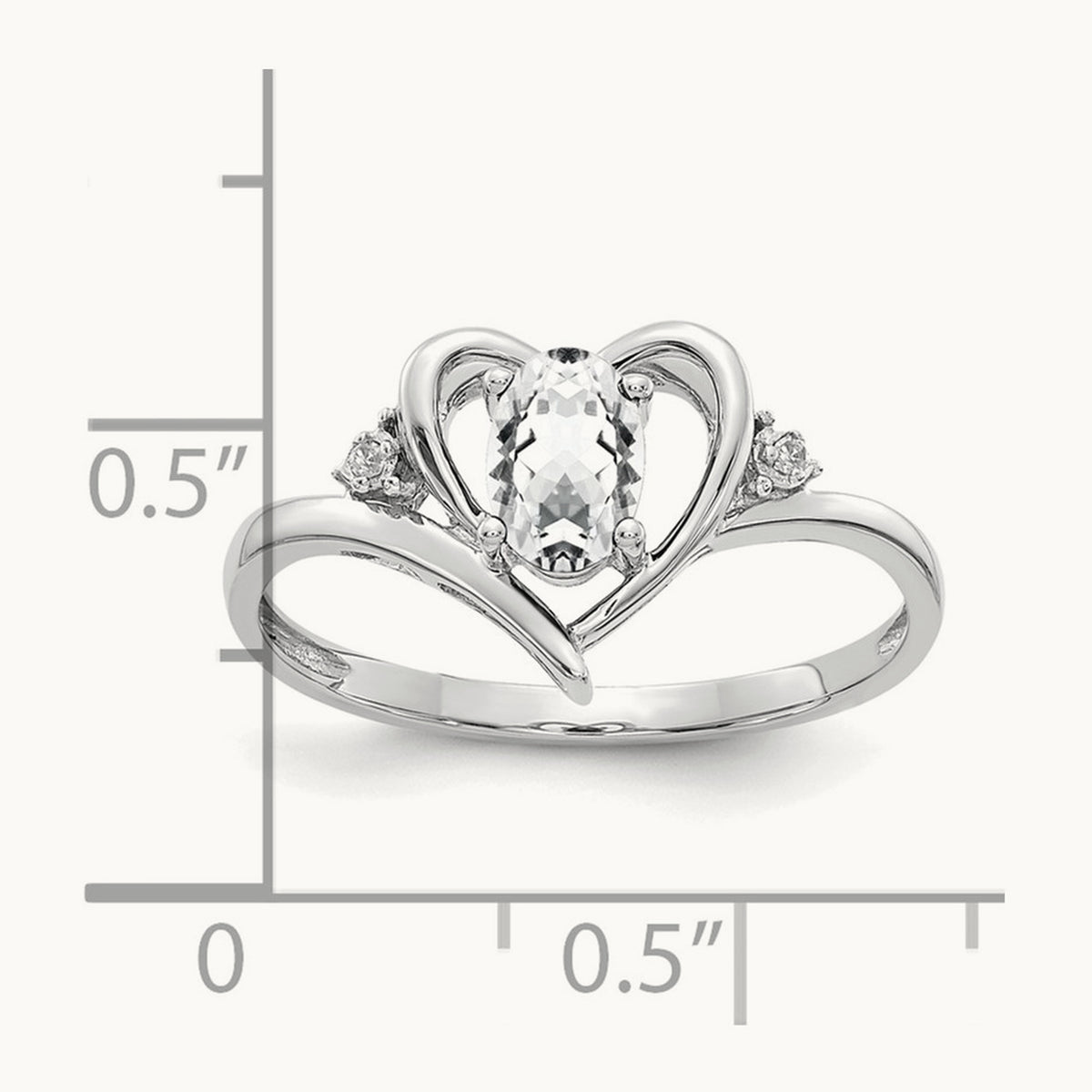 Topaz and Diamond Heart Ring — 14K White Gold, 7