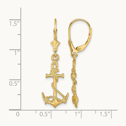 3-D Anchor W/ Shackle and Entwined Rope Leverback Earrings, 14K