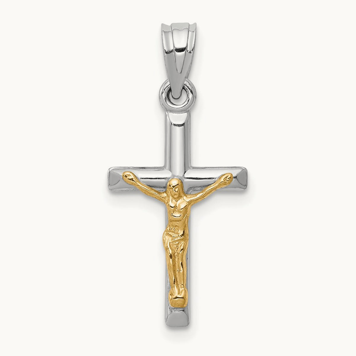 Hollow Crucifix Charm, 14K Two-tone