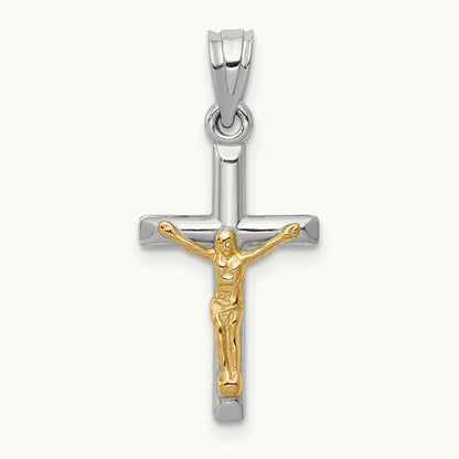 Hollow Crucifix Charm, 14K Two-tone